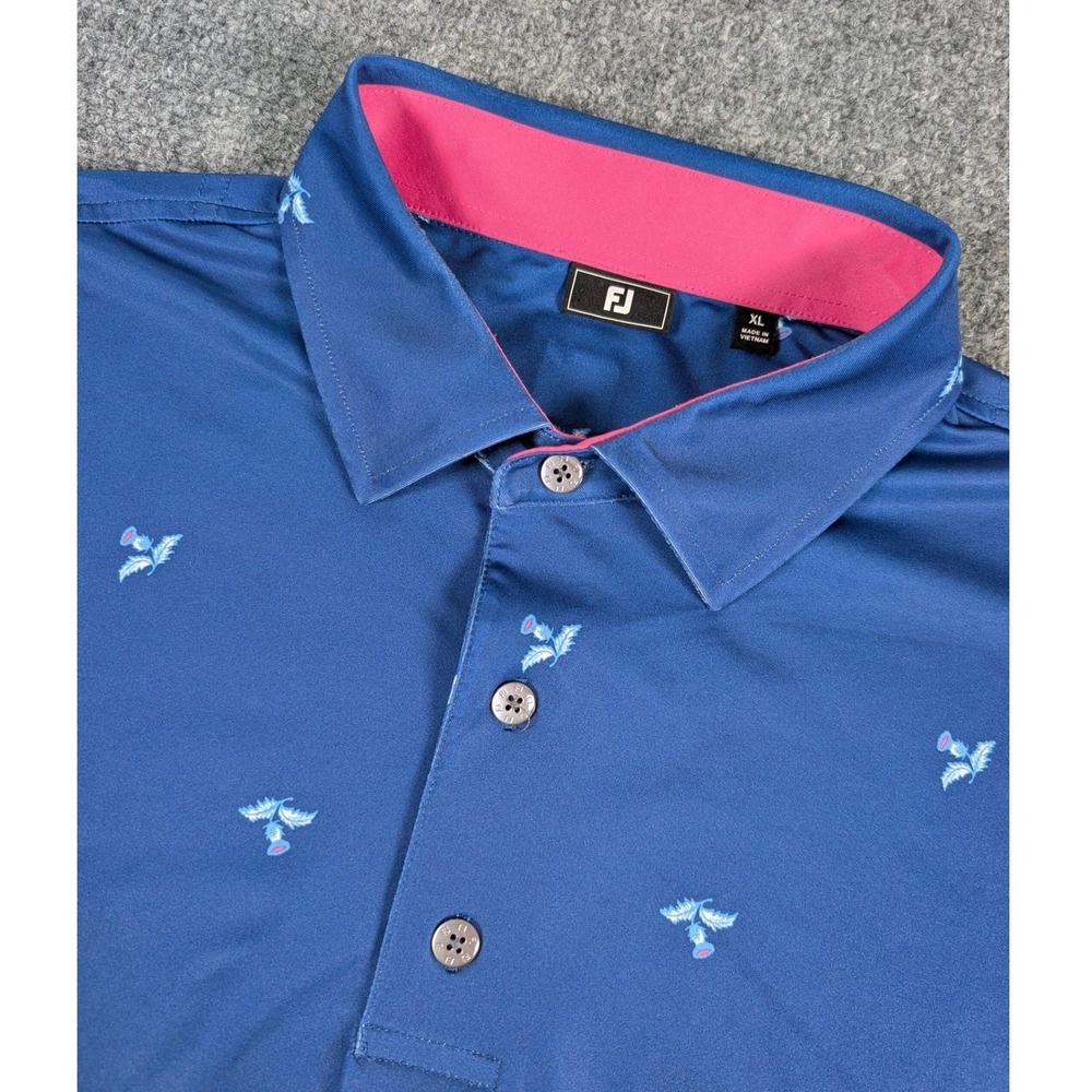 FootJoy Golf Polo Mens XL‎ Blue Thistle Print Golf Performance w/Logo